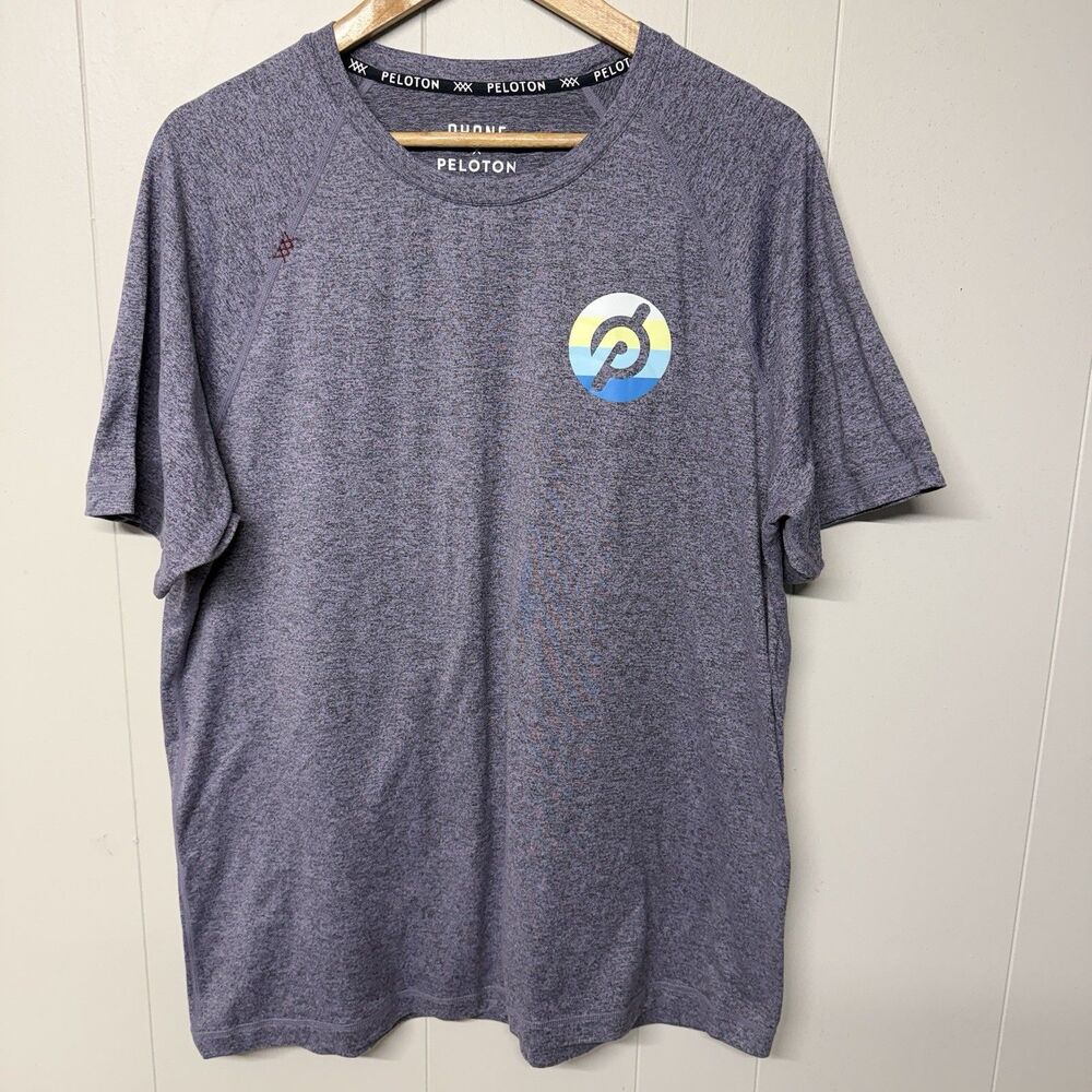Rhone x Peloton Short Sleeve Shirt Heather Purple Gray Gym Running Men XL EUC